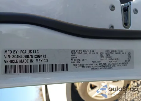 2022 Jeep Compass Latitude 4X4 из США, поврежденный, VIN 3C4NJDBB7NT209173